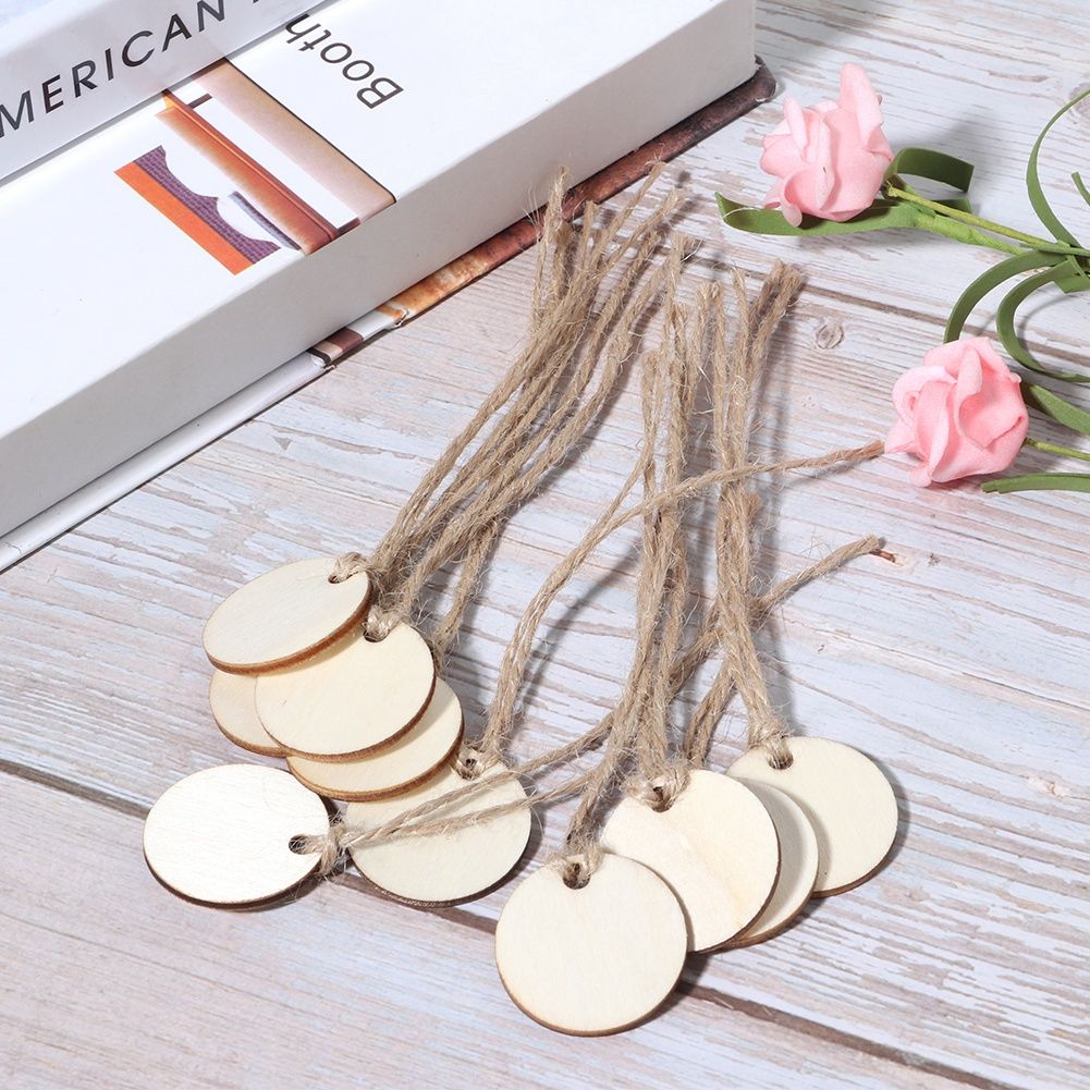 50Pcs Round Wooden Hanging Pendant with Strings for Wedding DIY Craft Festival view 3