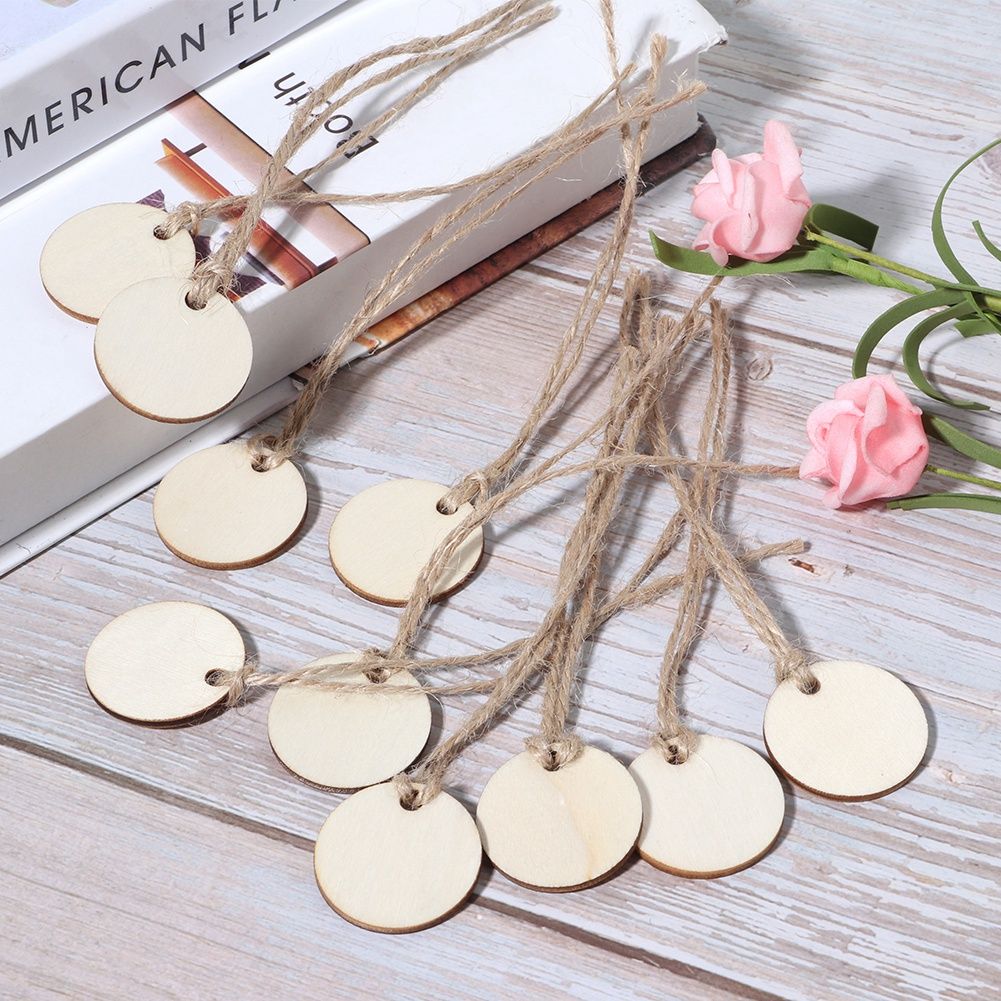 50Pcs Round Wooden Hanging Pendant with Strings for Wedding DIY Craft Festival view 4