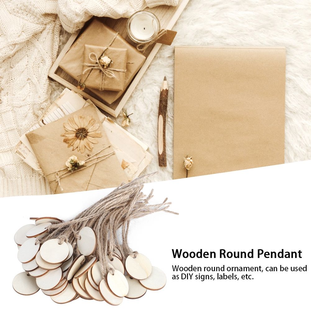 50Pcs Round Wooden Hanging Pendant with Strings for Wedding DIY Craft Festival view 9