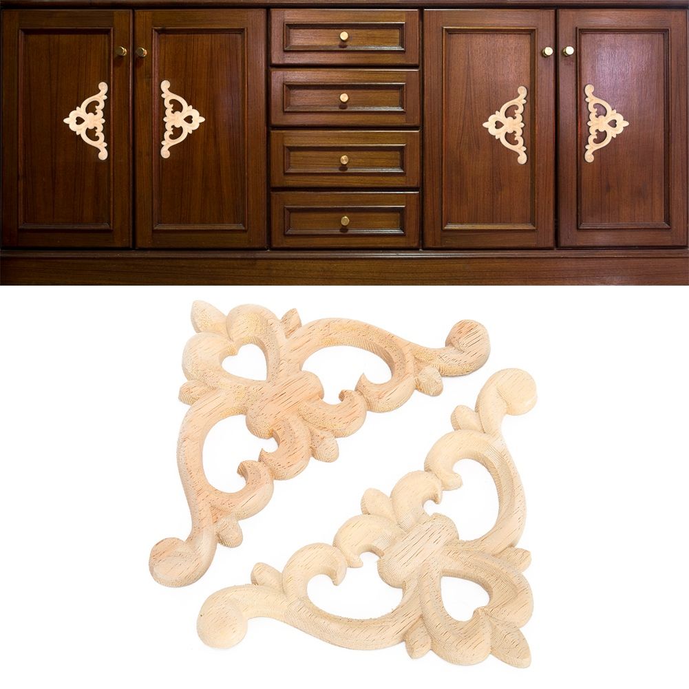 4pcs Wood Carved Corner Onlay Applique Unpainted Cabinet Decal for Home view 4