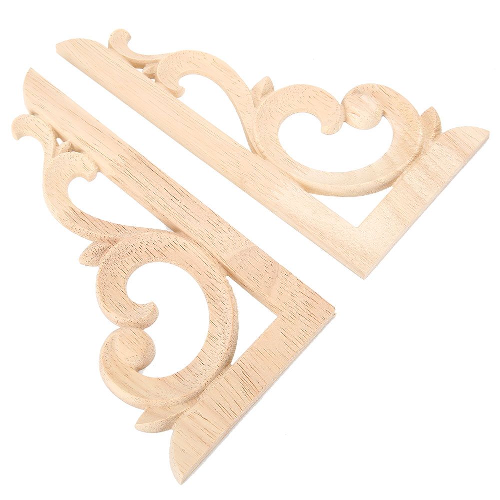 2pcs Wood Carved Corner Applique Unpainted Decal for Home Furniture — image 1