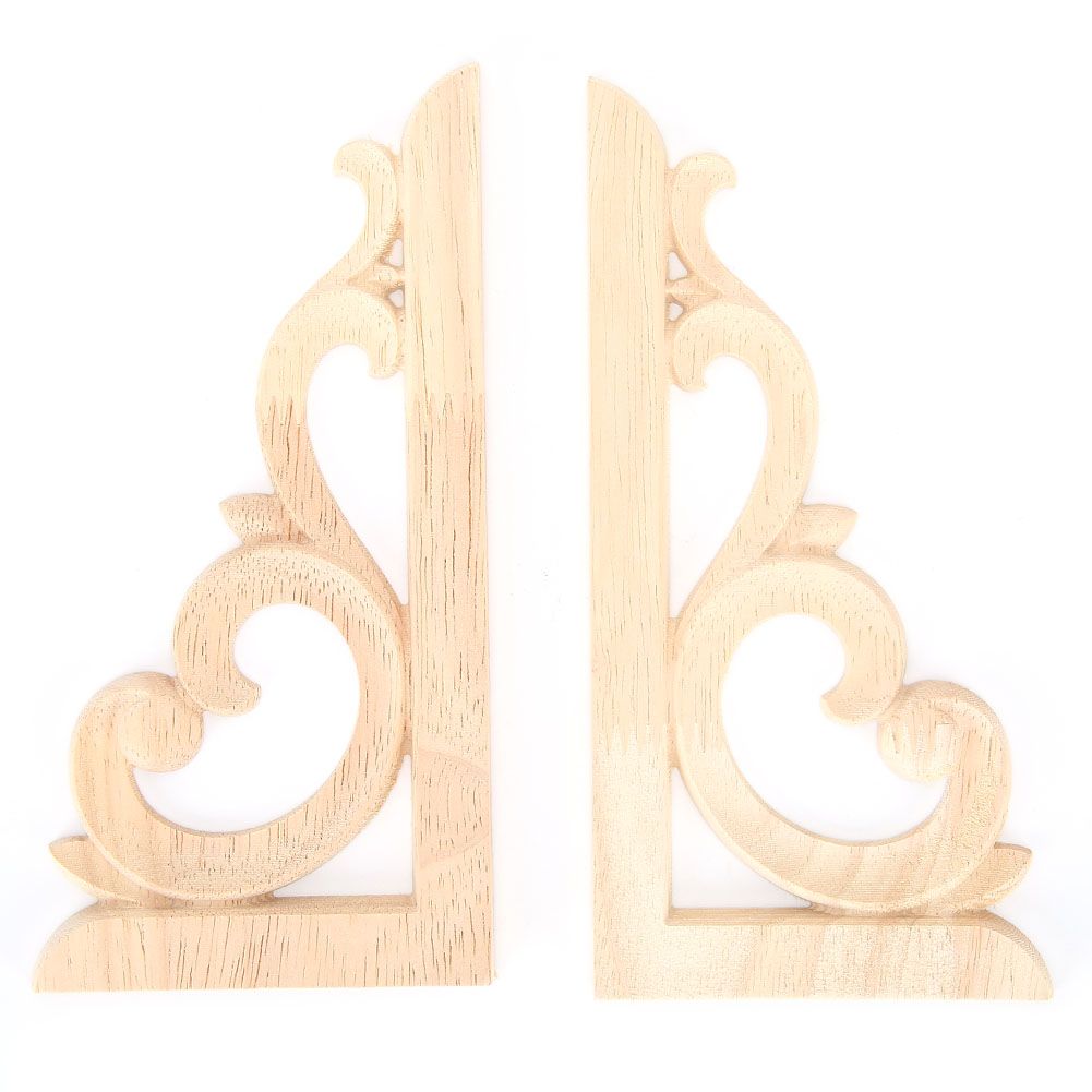 2pcs Wood Carved Corner Applique Unpainted Decal for Home Furniture view 2