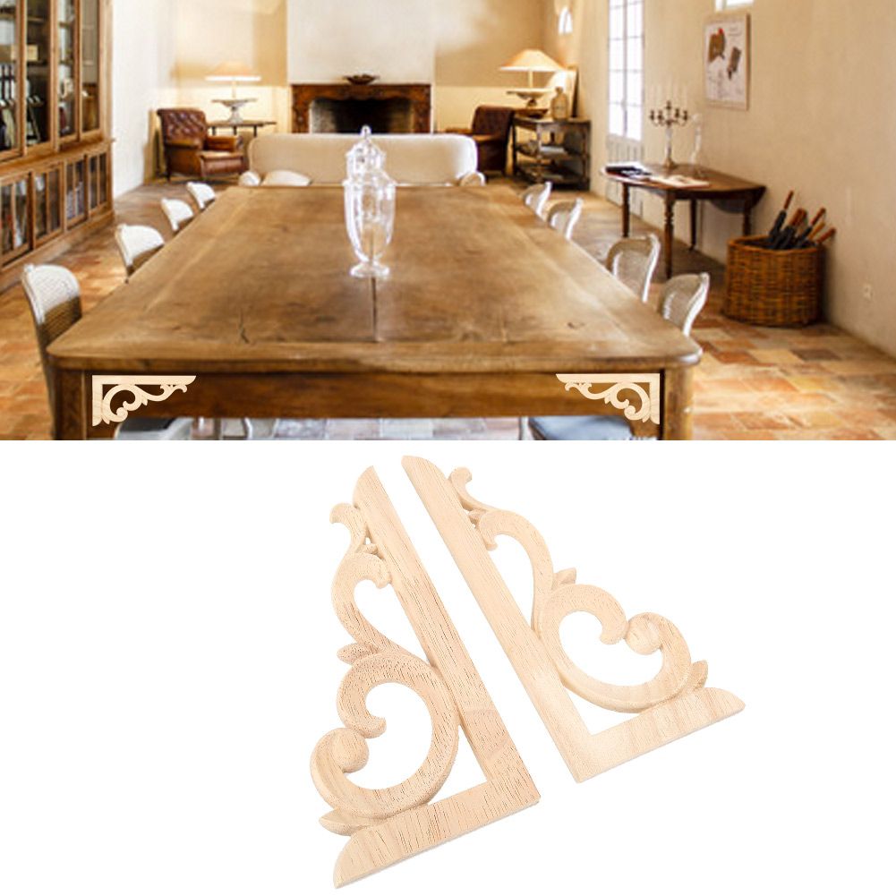 2pcs Wood Carved Corner Applique Unpainted Decal for Home Furniture view 5