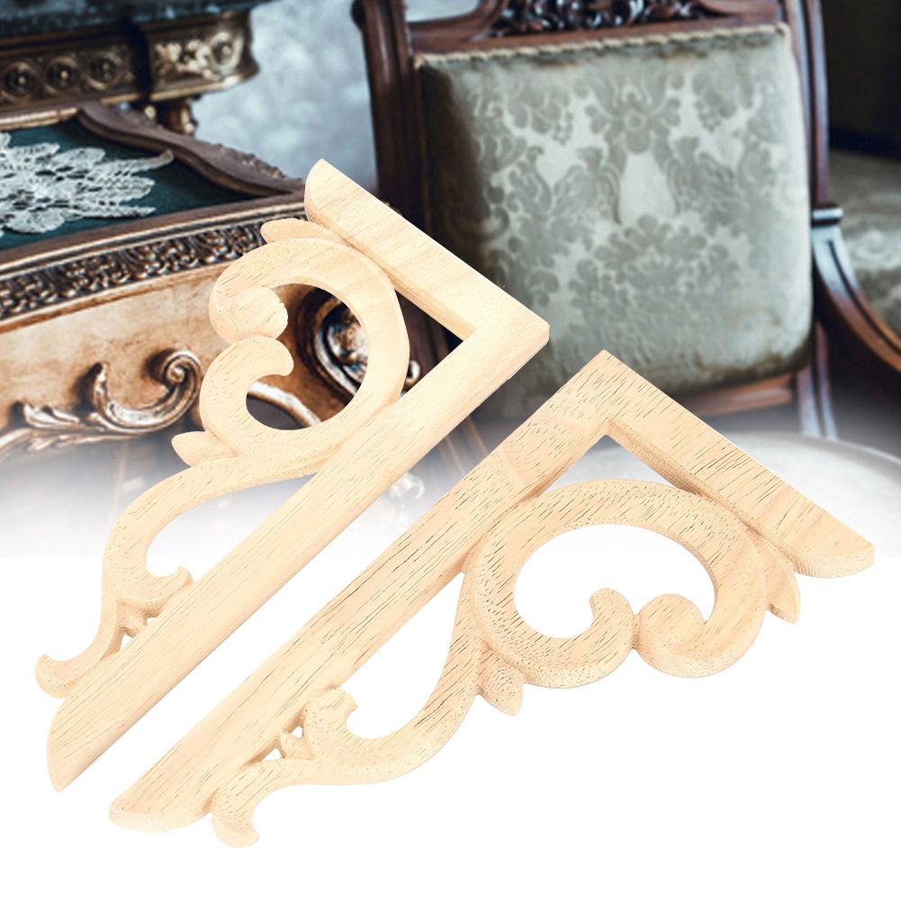2pcs Wood Carved Corner Applique Unpainted Decal for Home Furniture view 6