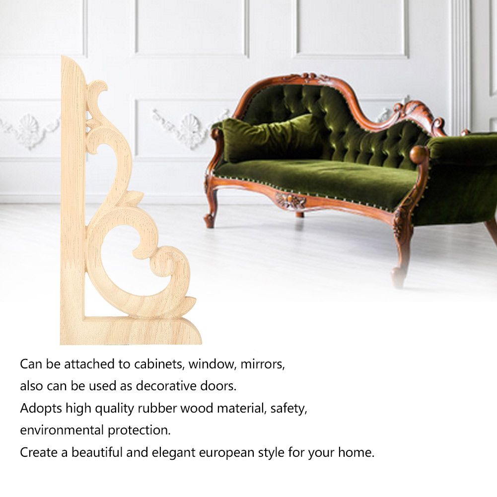 2pcs Wood Carved Corner Applique Unpainted Decal for Home Furniture view 10