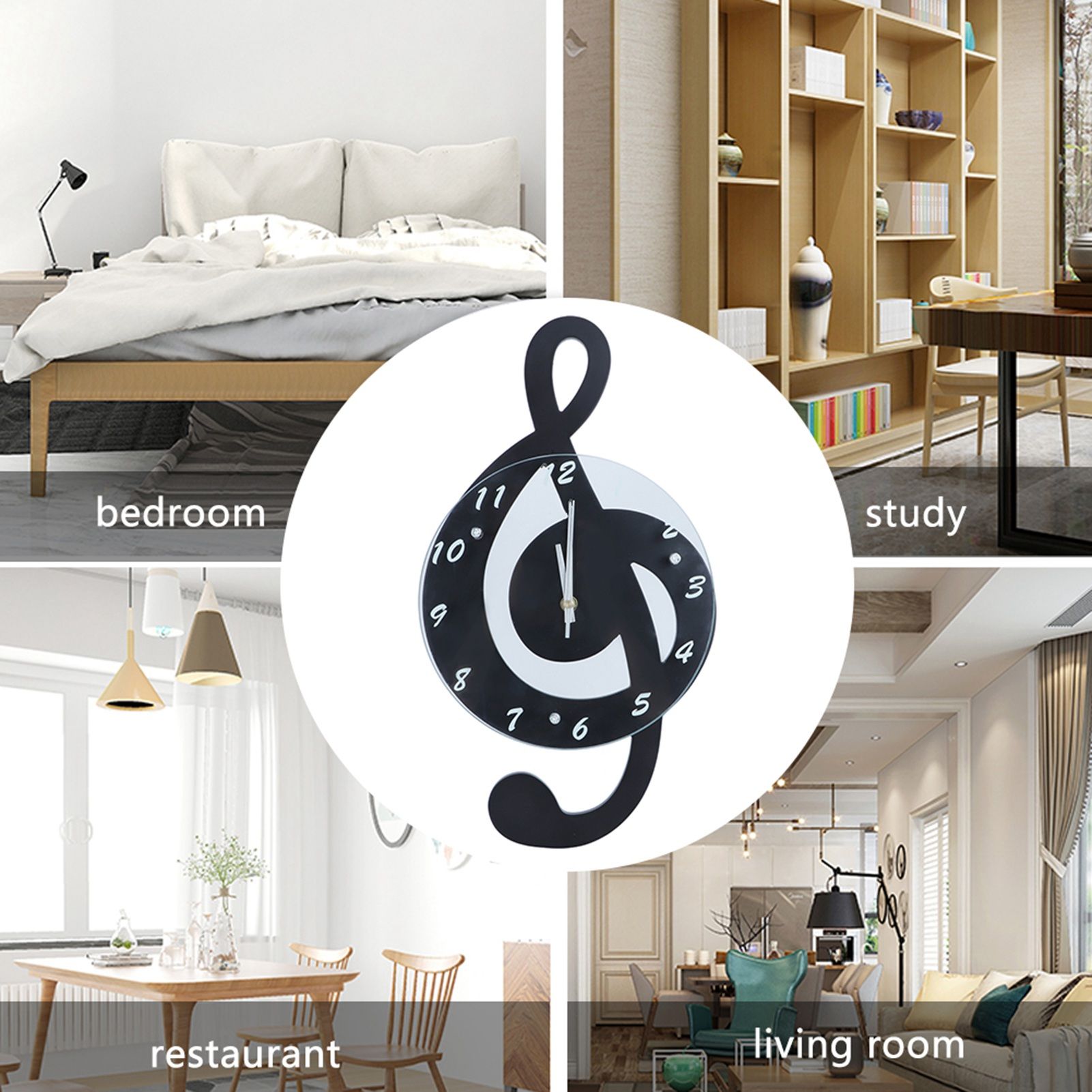 Innovative Musical Note Electronic Wall Clock Fashionable Silent Quartz Clock view 11