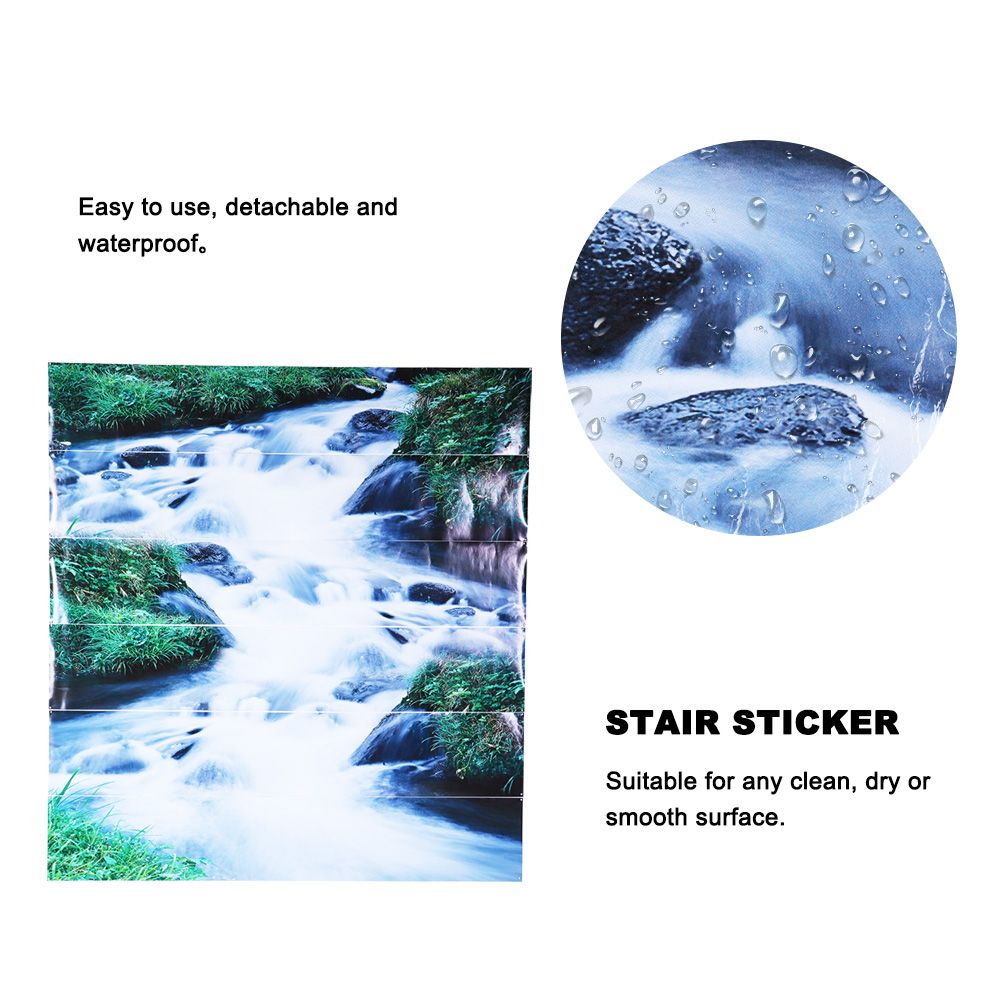 6pcs Waterproof Waterfall Pattern Stair Stickers 3D Self Adhesive Wall Floor view 9
