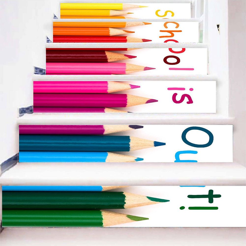 6pcs Waterproof Color Brush Pattern Stair Stickers Floor Wall Decor Decals