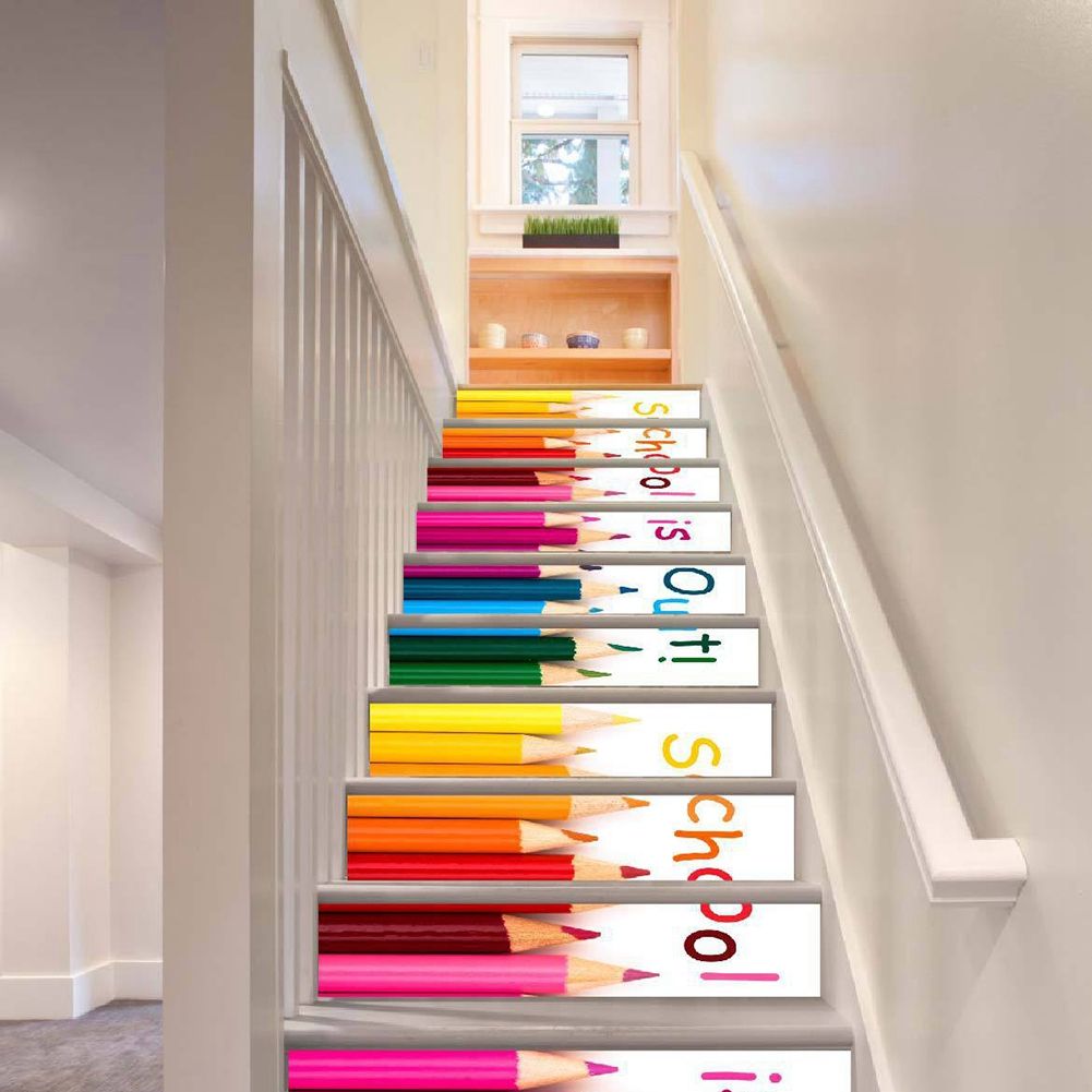 6pcs Waterproof Color Brush Pattern Stair Stickers Floor Wall Decor Decals view 3