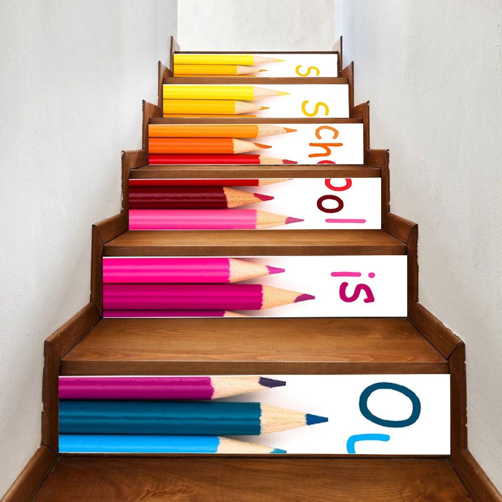 6pcs Waterproof Color Brush Pattern Stair Stickers Floor Wall Decor Decals view 4