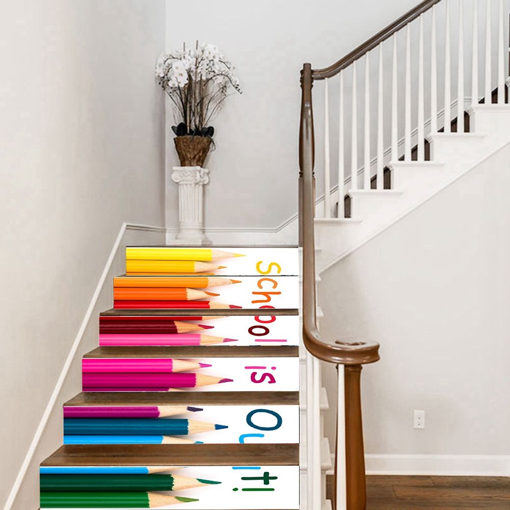 6pcs Waterproof Color Brush Pattern Stair Stickers Floor Wall Decor Decals view 5