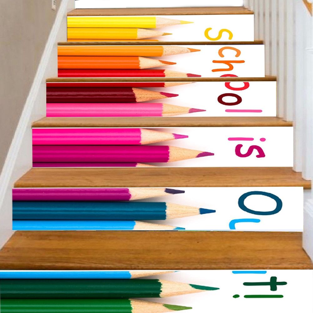 6pcs Waterproof Color Brush Pattern Stair Stickers Floor Wall Decor Decals view 6