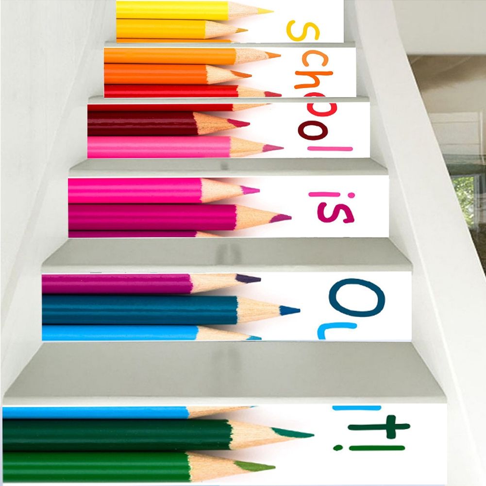 6pcs Waterproof Color Brush Pattern Stair Stickers Floor Wall Decor Decals view 7