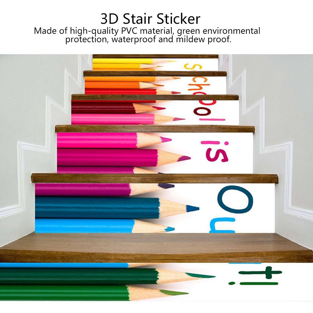 6pcs Waterproof Color Brush Pattern Stair Stickers Floor Wall Decor Decals view 8