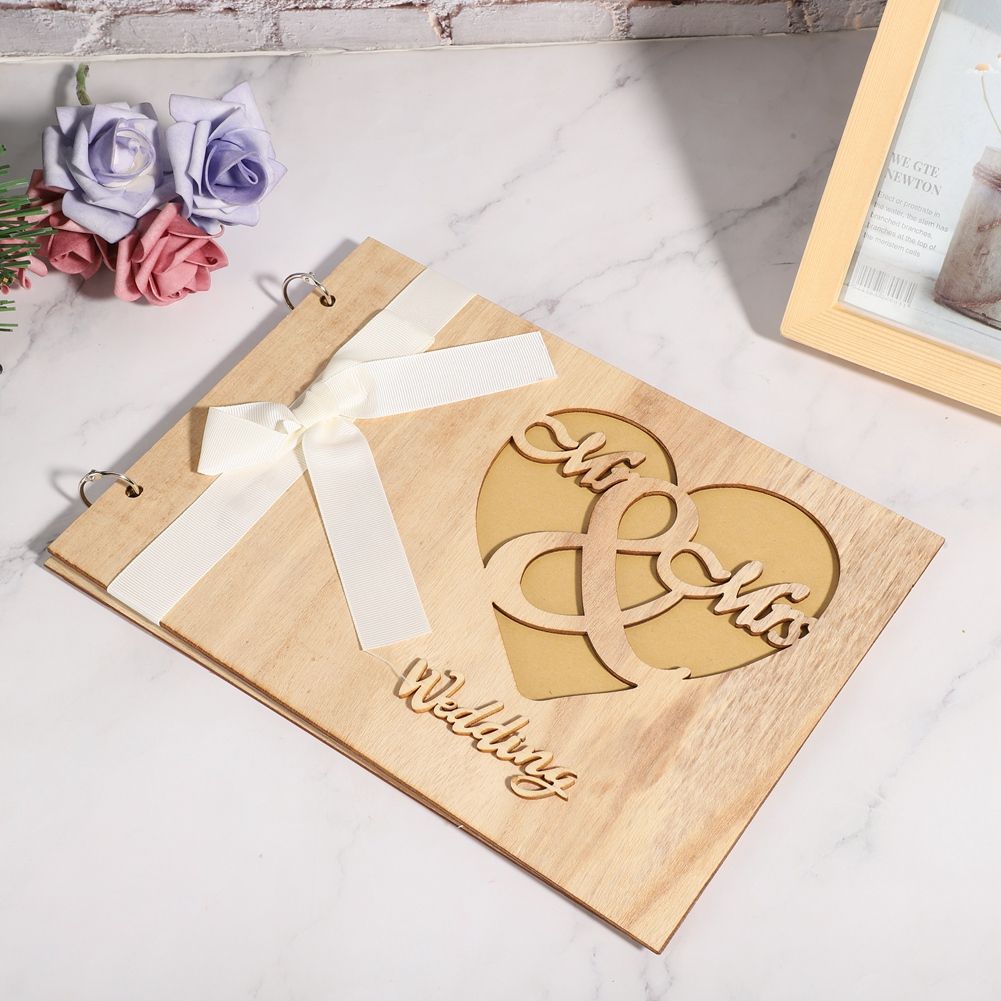 Wooden Wedding Guest Book Album Sign Notebook Wedding Anniversary Decoration