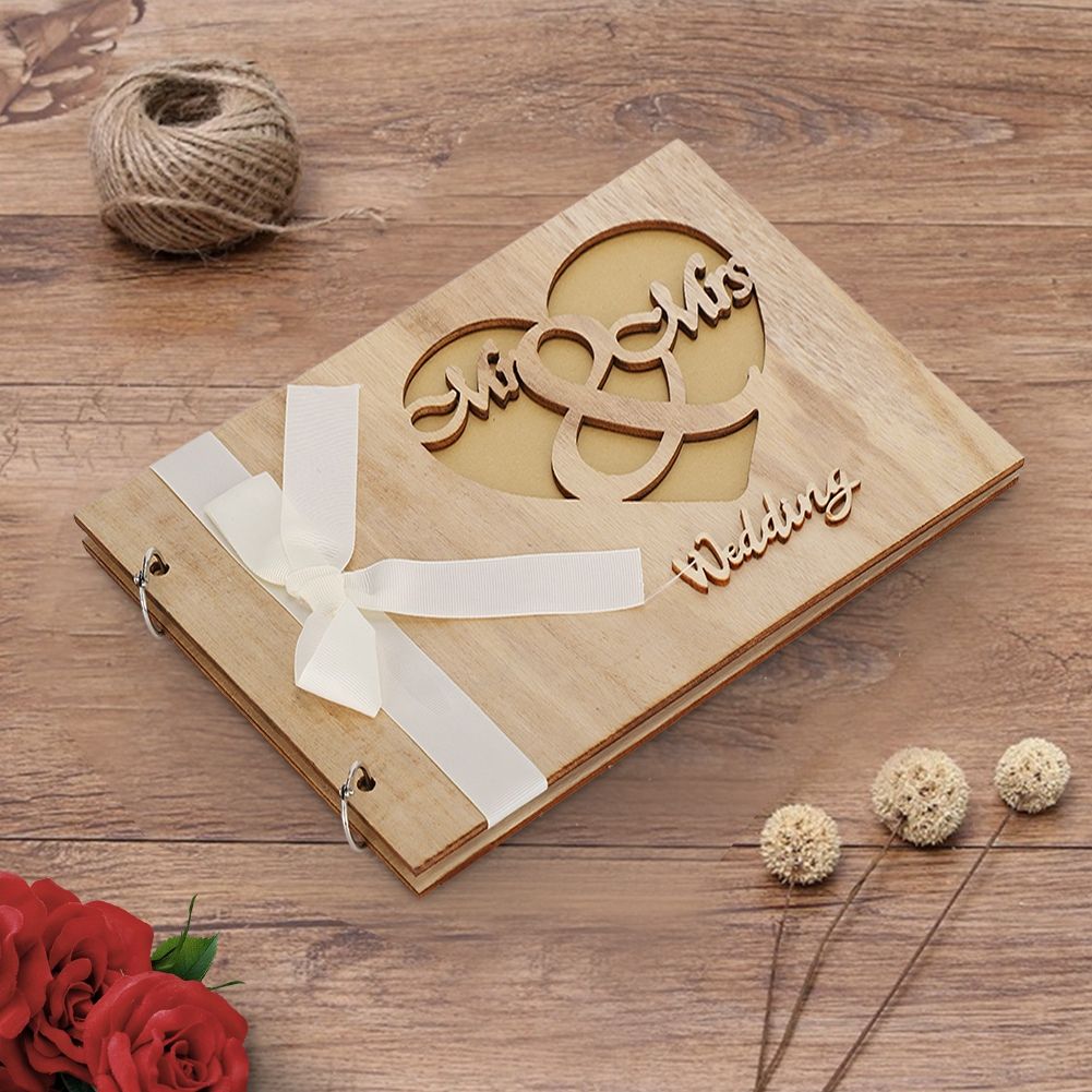 Wooden Wedding Guest Book Album Sign Notebook Wedding Anniversary Decoration view 3