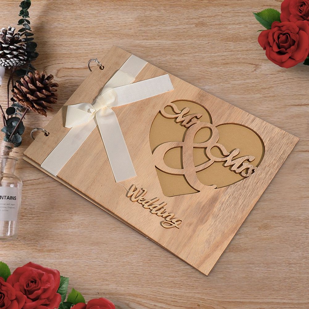 Wooden Wedding Guest Book Album Sign Notebook Wedding Anniversary Decoration view 4