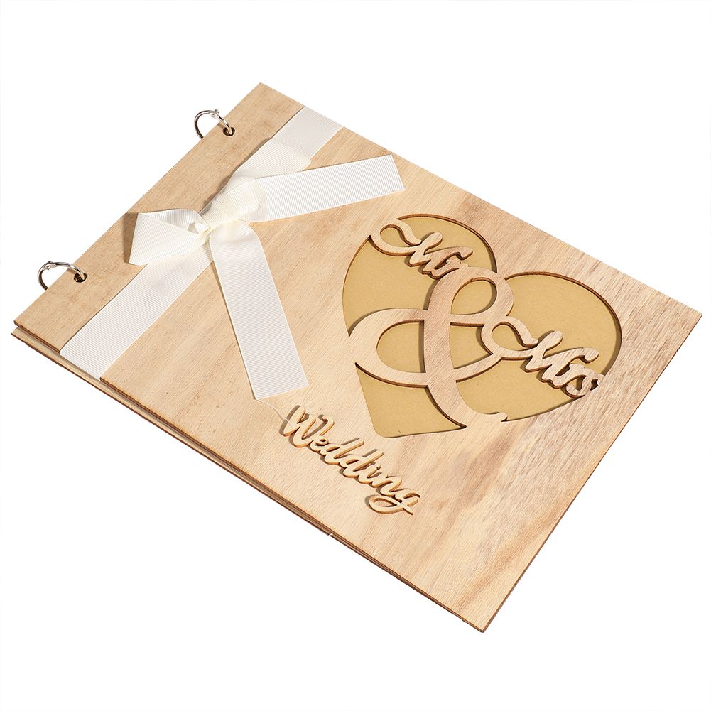 Wooden Wedding Guest Book Album Sign Notebook Wedding Anniversary Decoration view 6