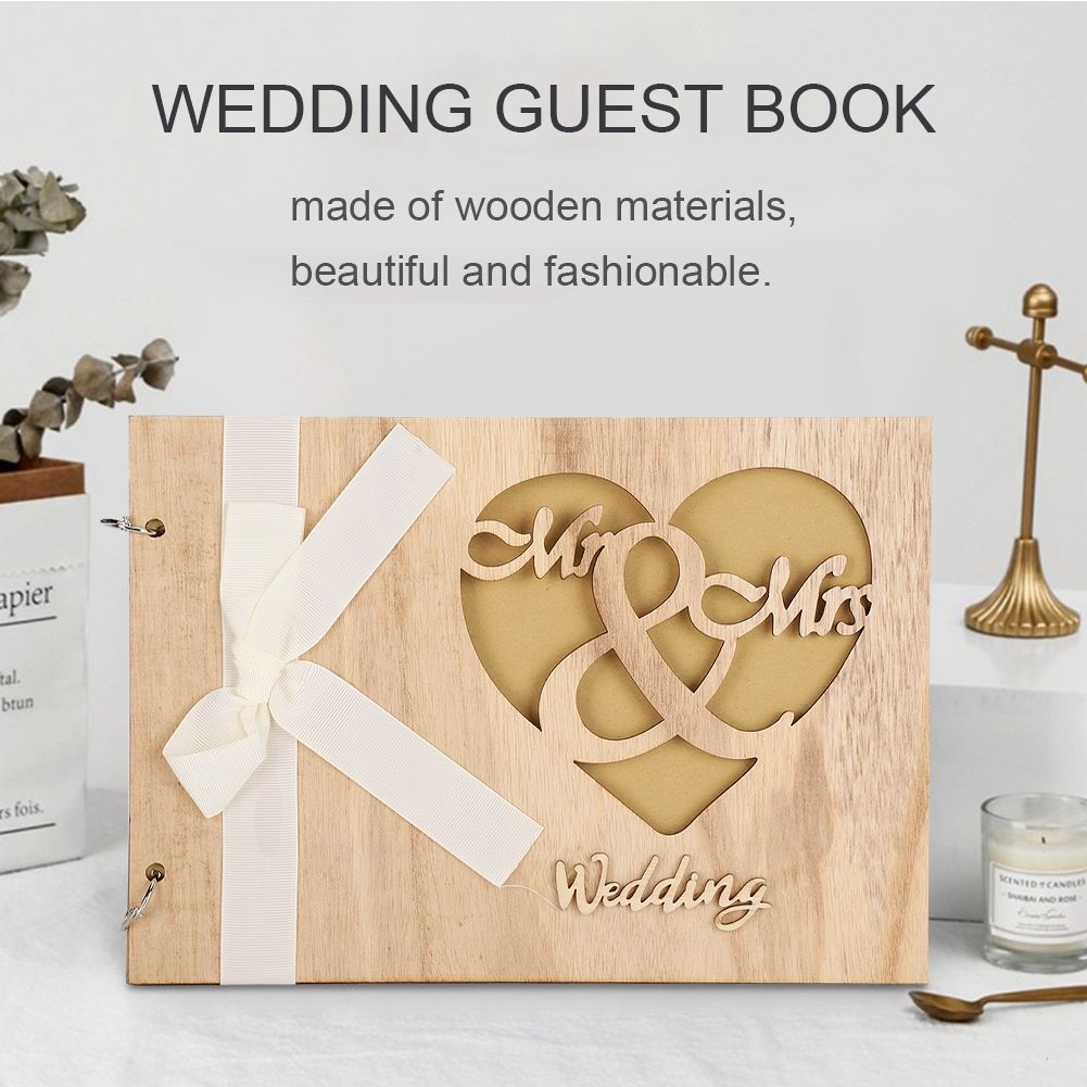 Wooden Wedding Guest Book Album Sign Notebook Wedding Anniversary Decoration view 7