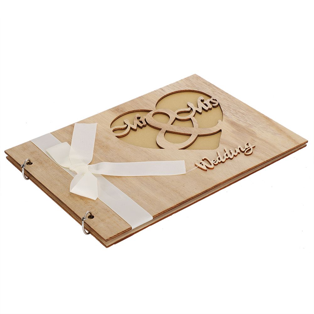 Wooden Wedding Guest Book Album Sign Notebook Wedding Anniversary Decoration view 9