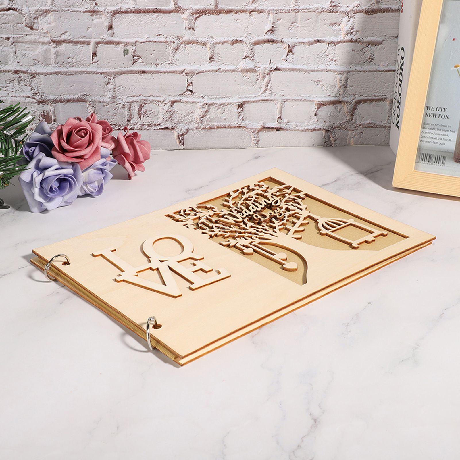 Wooden Wedding Guest Book Album Message Notebook for Wedding Engagement view 6