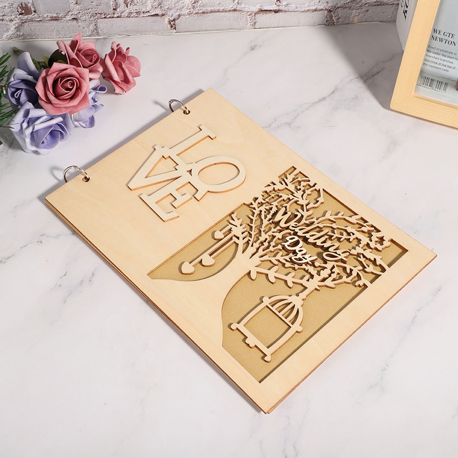 Wooden Wedding Guest Book Album Message Notebook for Wedding Engagement view 7