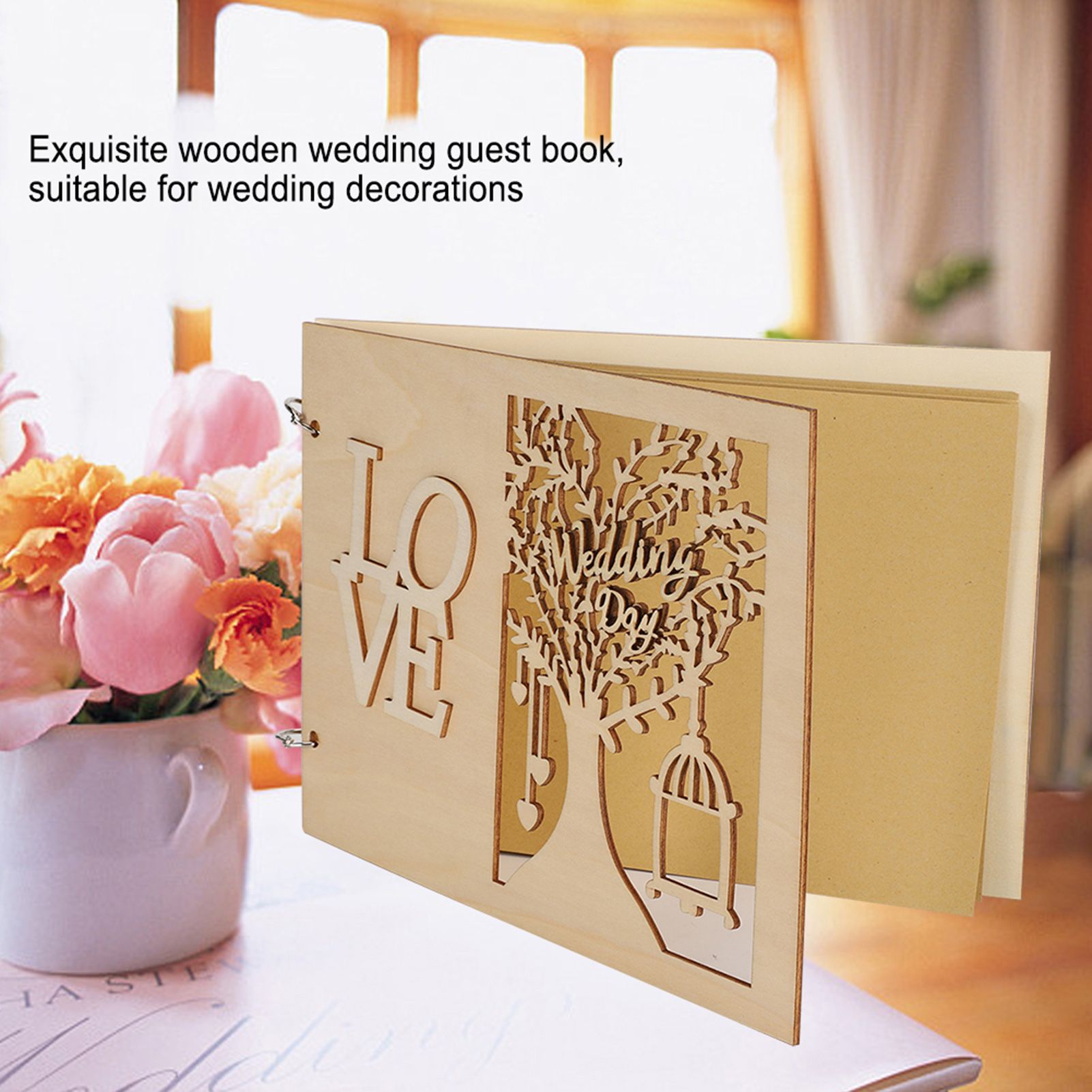 Wooden Wedding Guest Book Album Message Notebook for Wedding Engagement view 8