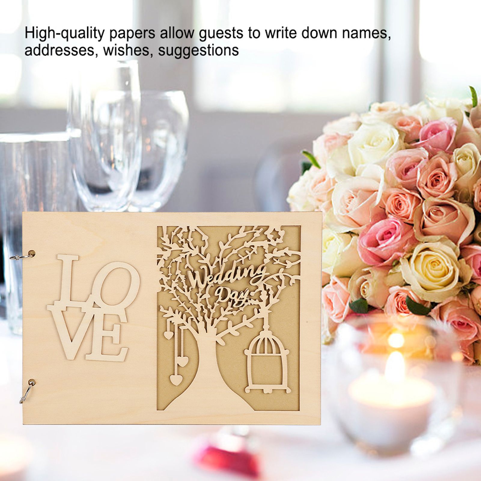Wooden Wedding Guest Book Album Message Notebook for Wedding Engagement view 9