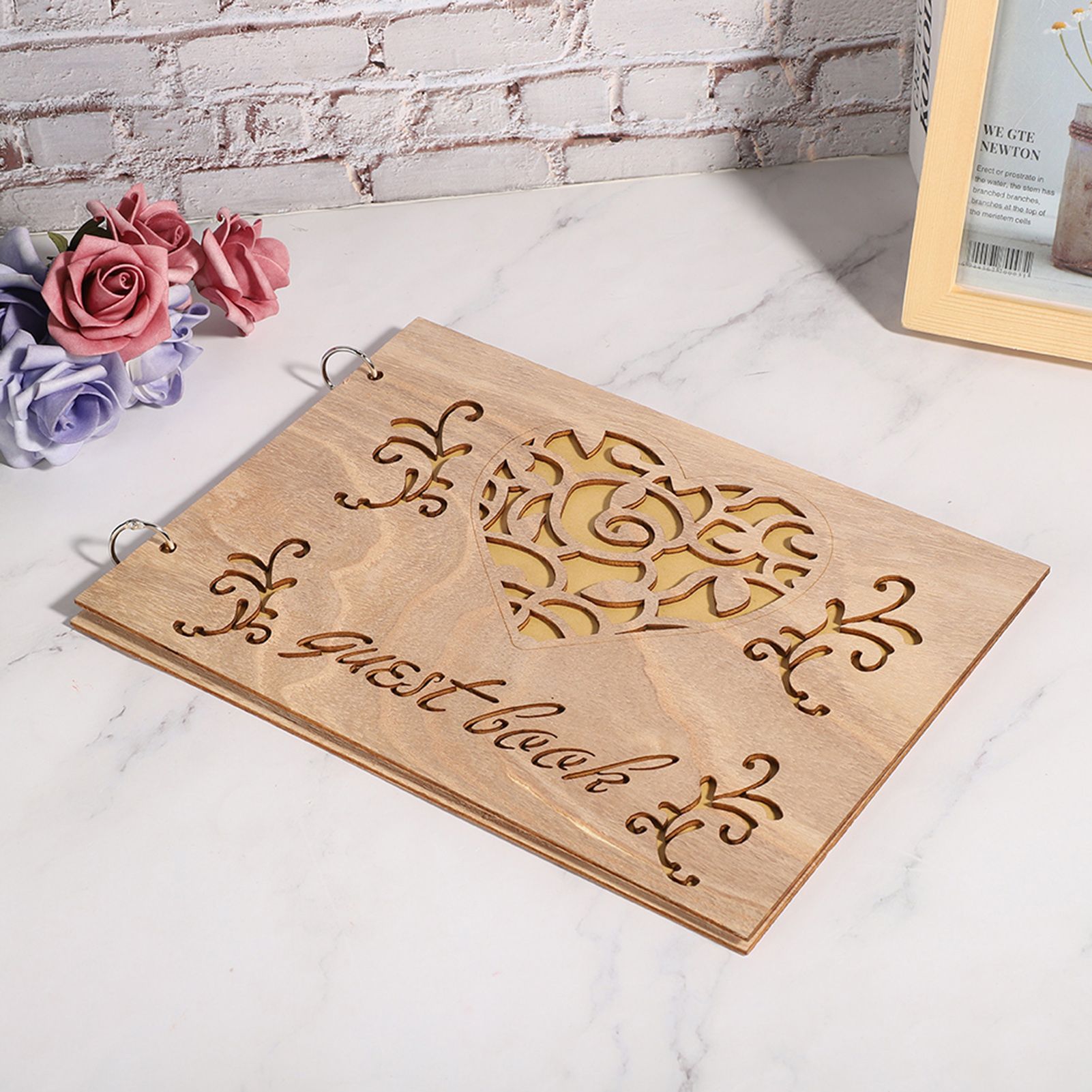 Wooden Wedding Guest Book Album Message Notebook for Wedding Engagement view 6