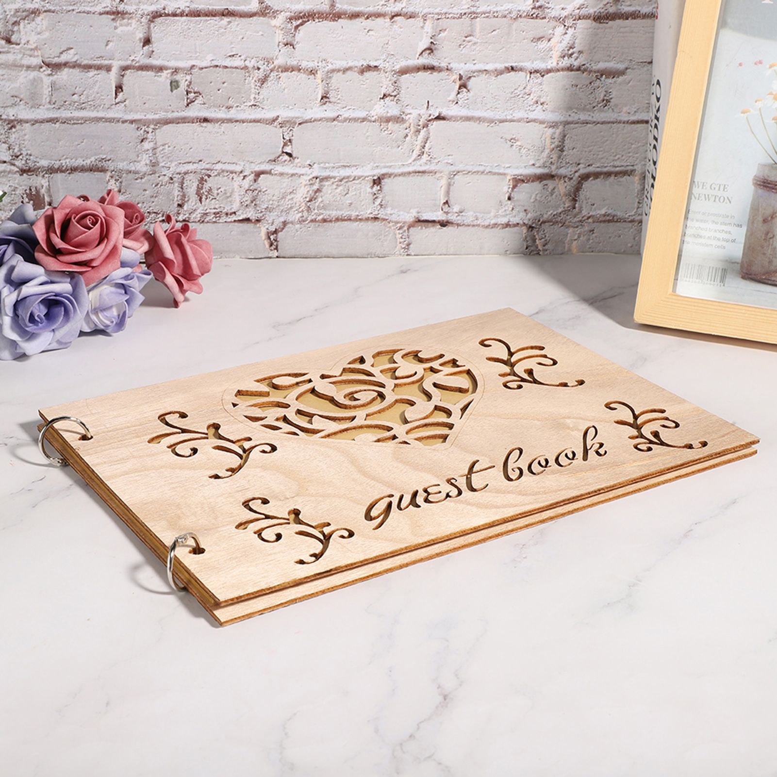 Wooden Wedding Guest Book Album Message Notebook for Wedding Engagement view 7