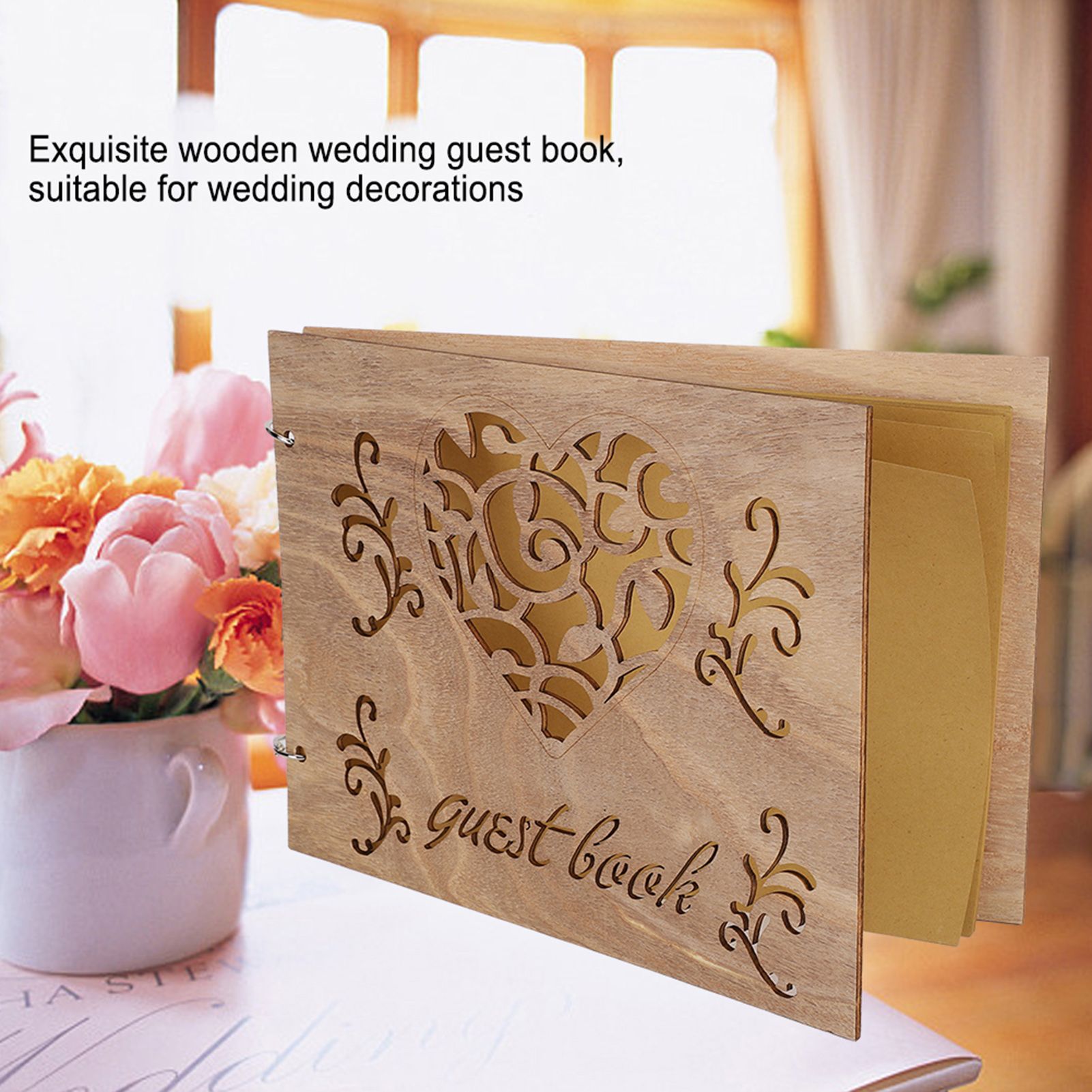 Wooden Wedding Guest Book Album Message Notebook for Wedding Engagement view 8