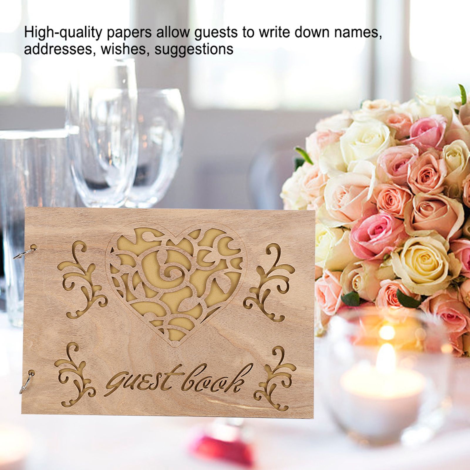 Wooden Wedding Guest Book Album Message Notebook for Wedding Engagement view 9