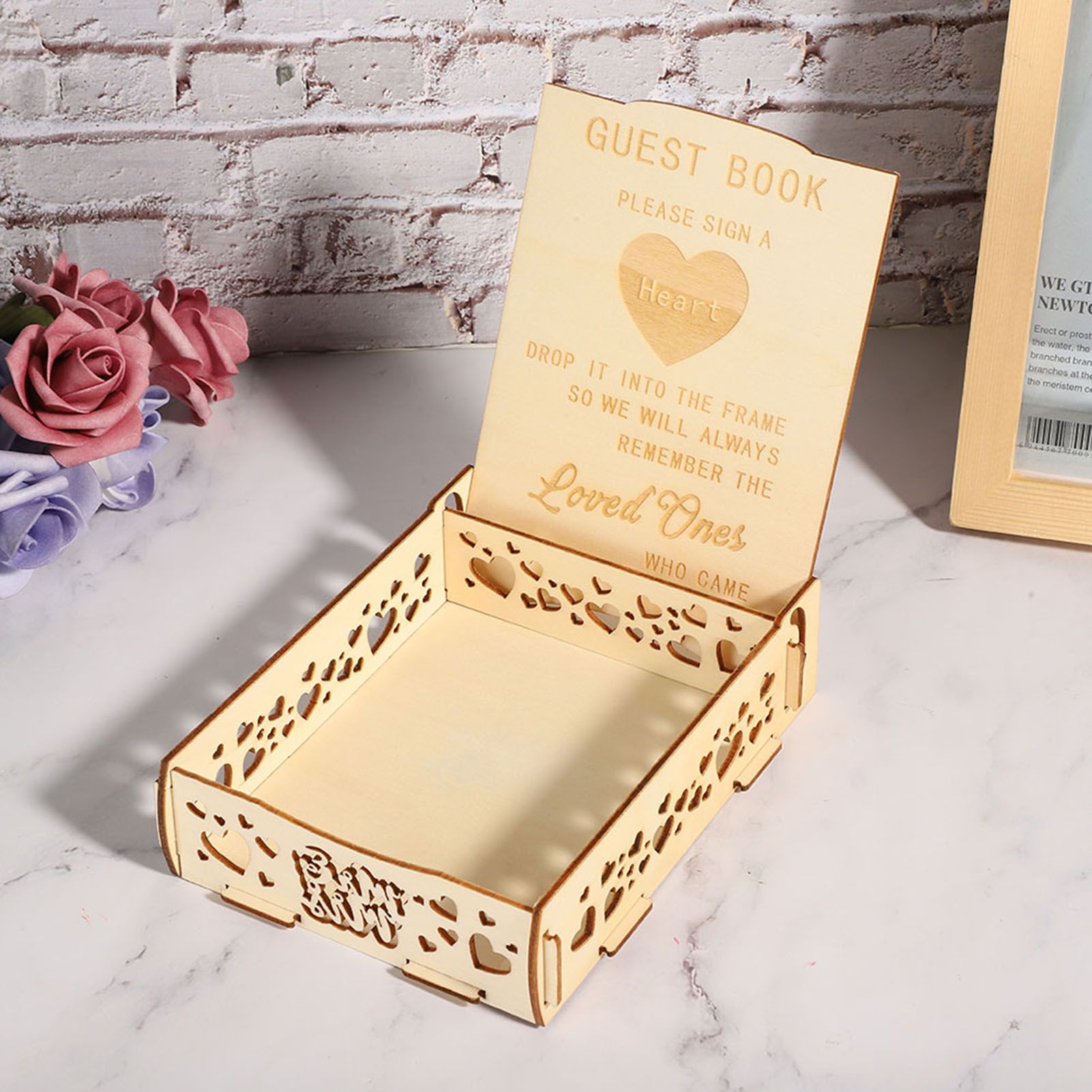 Wooden Guest Book Message Box Gift Card Holder Romantic Wedding Signature Supplies view 4