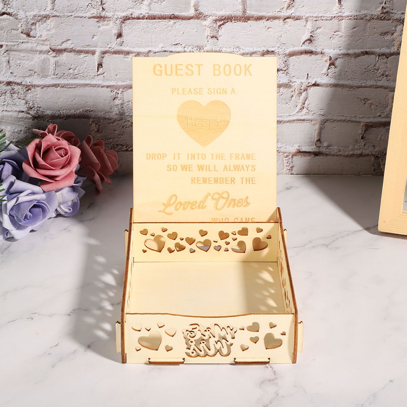 Wooden Guest Book Message Box Gift Card Holder Romantic Wedding Signature Supplies view 5