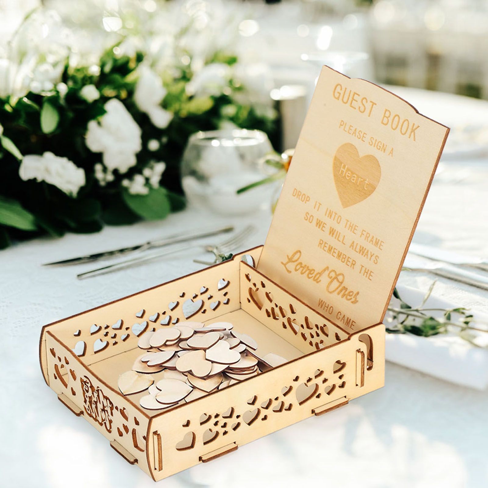 Wooden Guest Book Message Box Gift Card Holder Romantic Wedding Signature Supplies view 6