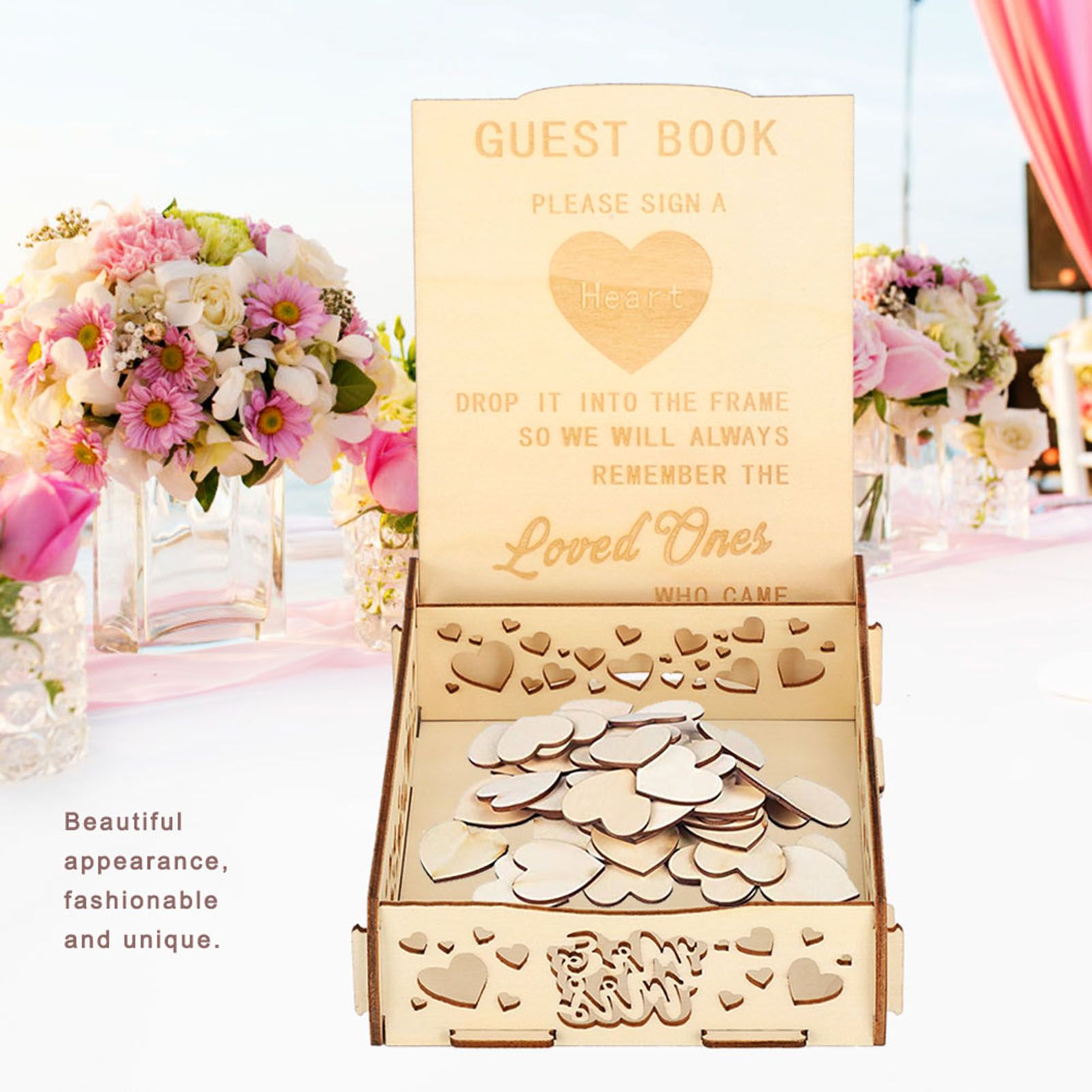 Wooden Guest Book Message Box Gift Card Holder Romantic Wedding Signature Supplies view 7