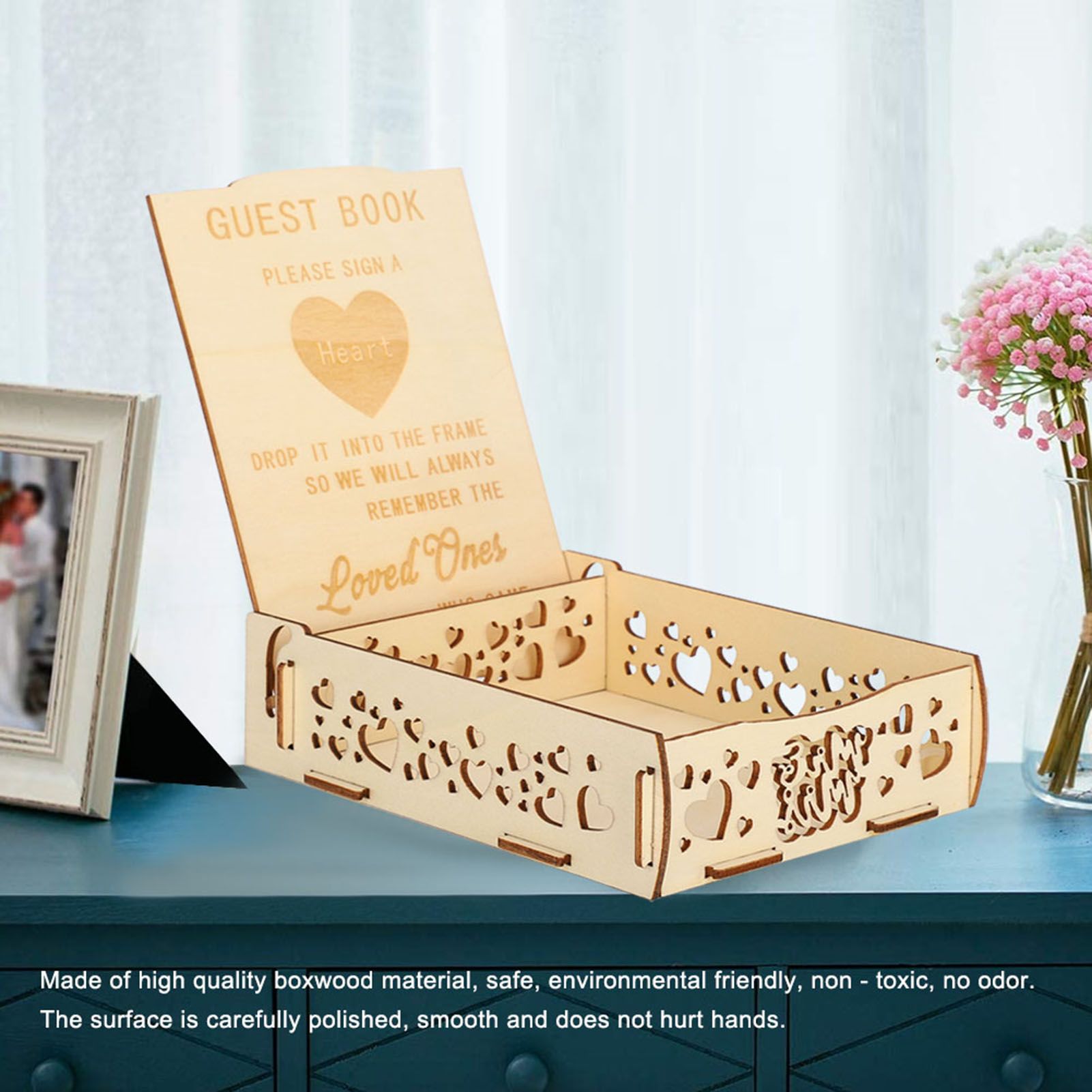 Wooden Guest Book Message Box Gift Card Holder Romantic Wedding Signature Supplies view 8