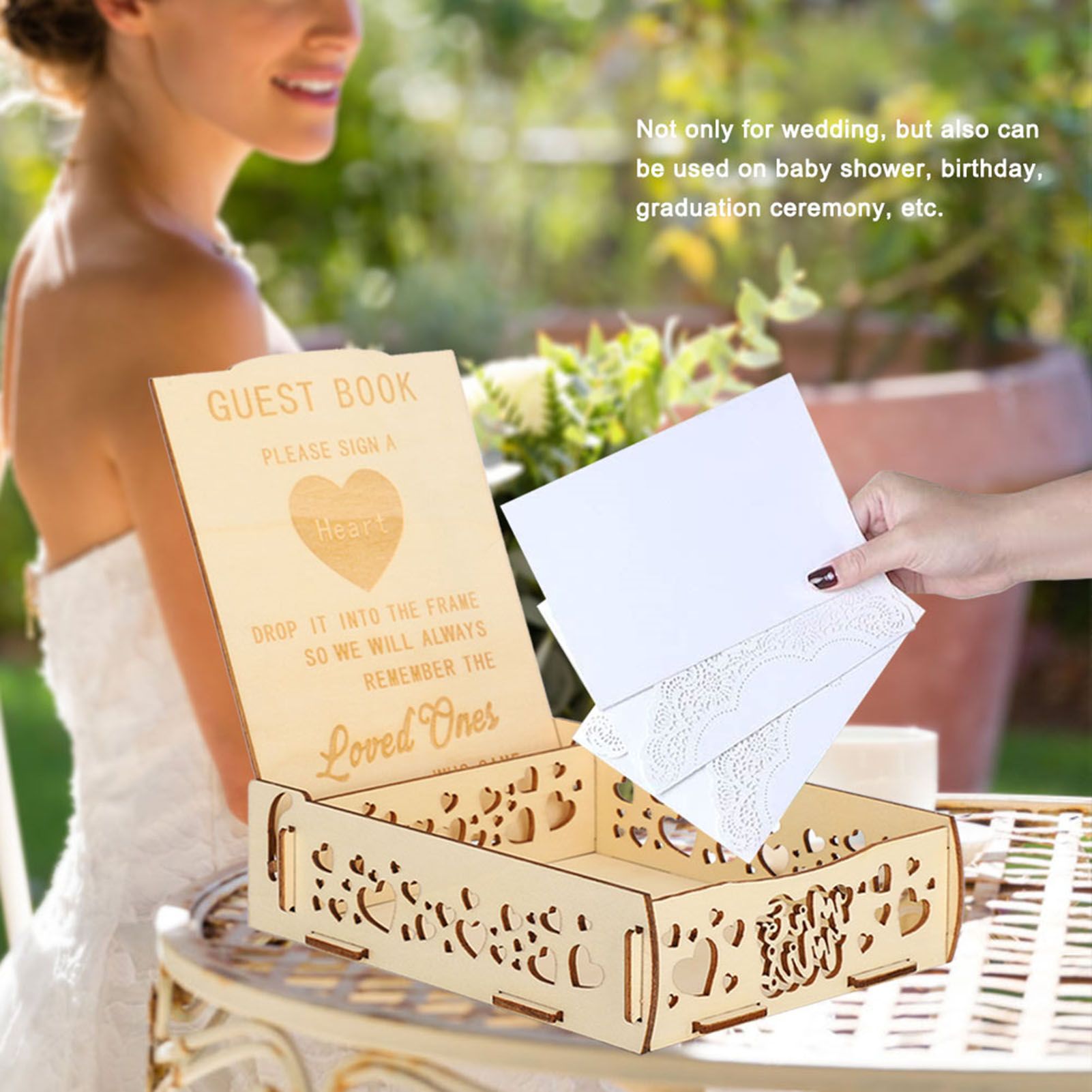 Wooden Guest Book Message Box Gift Card Holder Romantic Wedding Signature Supplies view 9