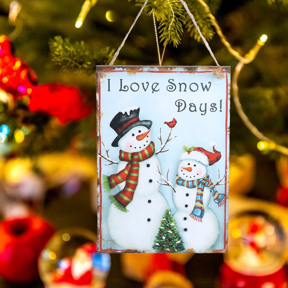 Christmas Snowman Pattern Hanging Wooden Plaque Board Pendant for Christmas view 4