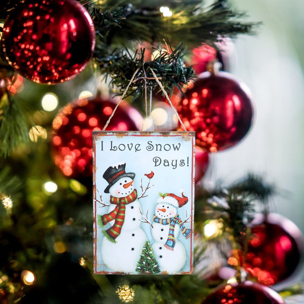 Christmas Snowman Pattern Hanging Wooden Plaque Board Pendant for Christmas view 5