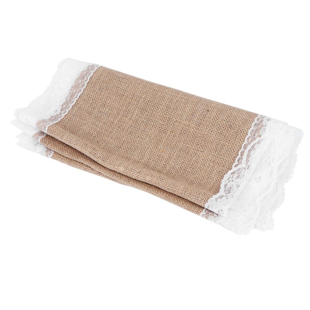 Jute Cloth Table Runner Tablecloth with Lace Edge Craft Wedding Home Table