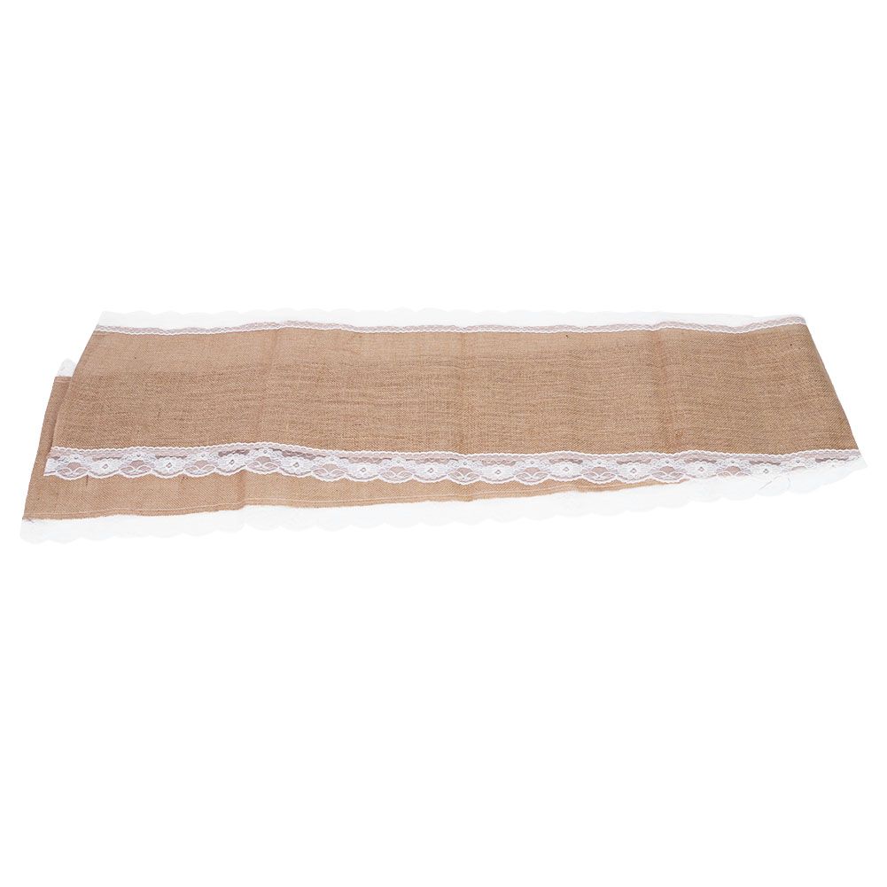 Jute Cloth Table Runner Tablecloth with Lace Edge Craft Wedding Home Table view 3