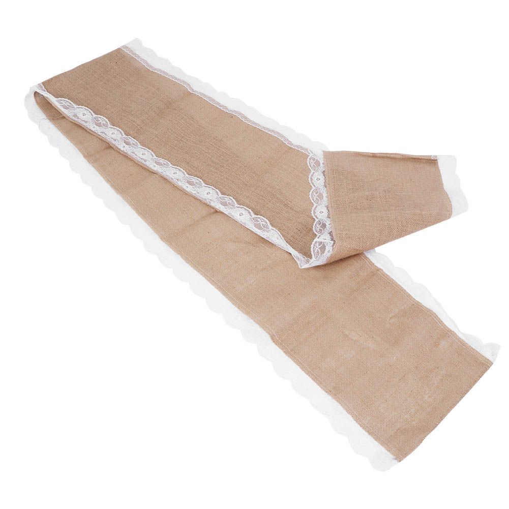 Jute Cloth Table Runner Tablecloth with Lace Edge Craft Wedding Home Table view 4