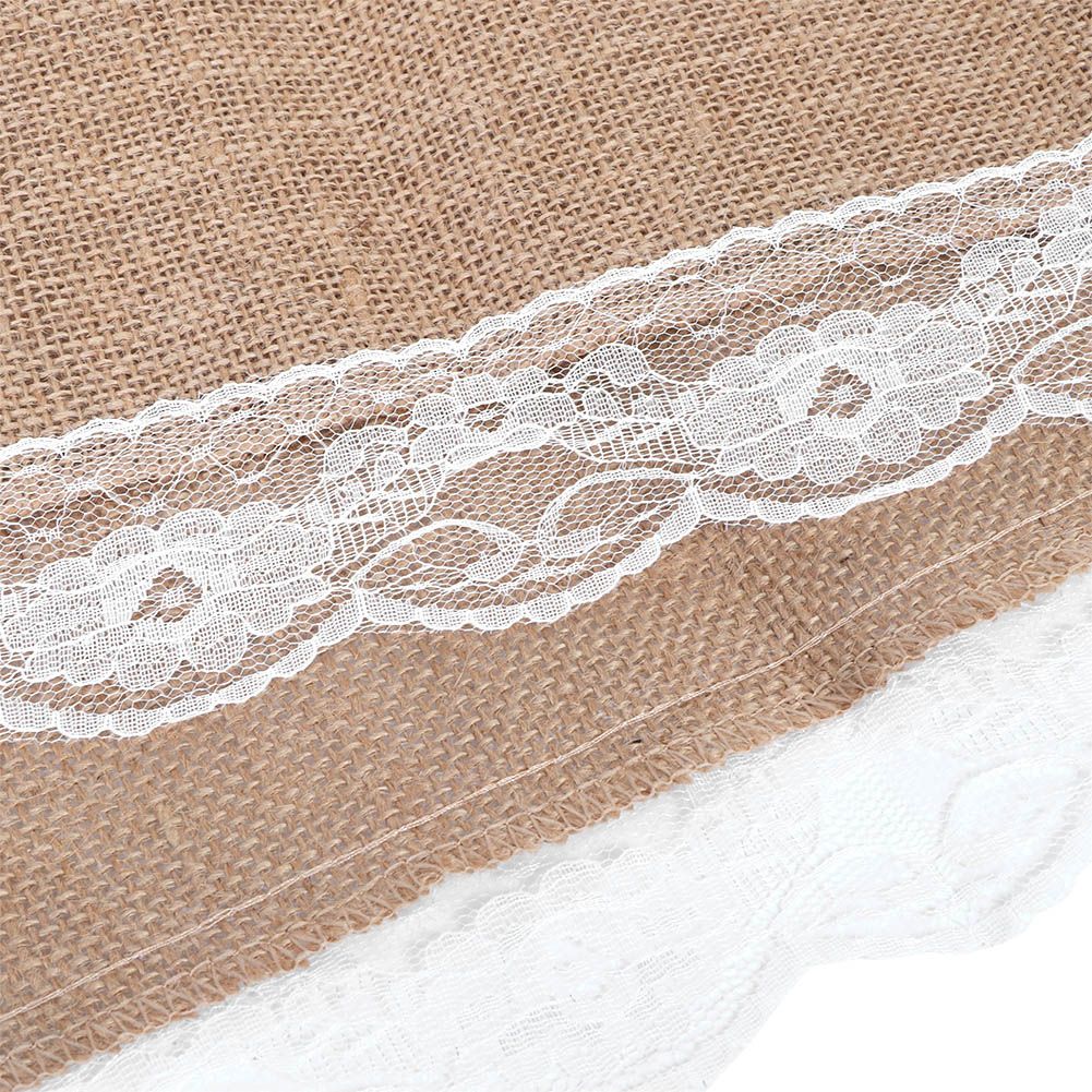 Jute Cloth Table Runner Tablecloth with Lace Edge Craft Wedding Home Table view 9