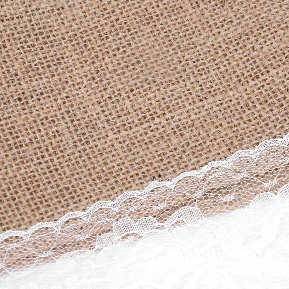 Jute Cloth Table Runner Tablecloth with Lace Edge Craft Wedding Home Table view 10