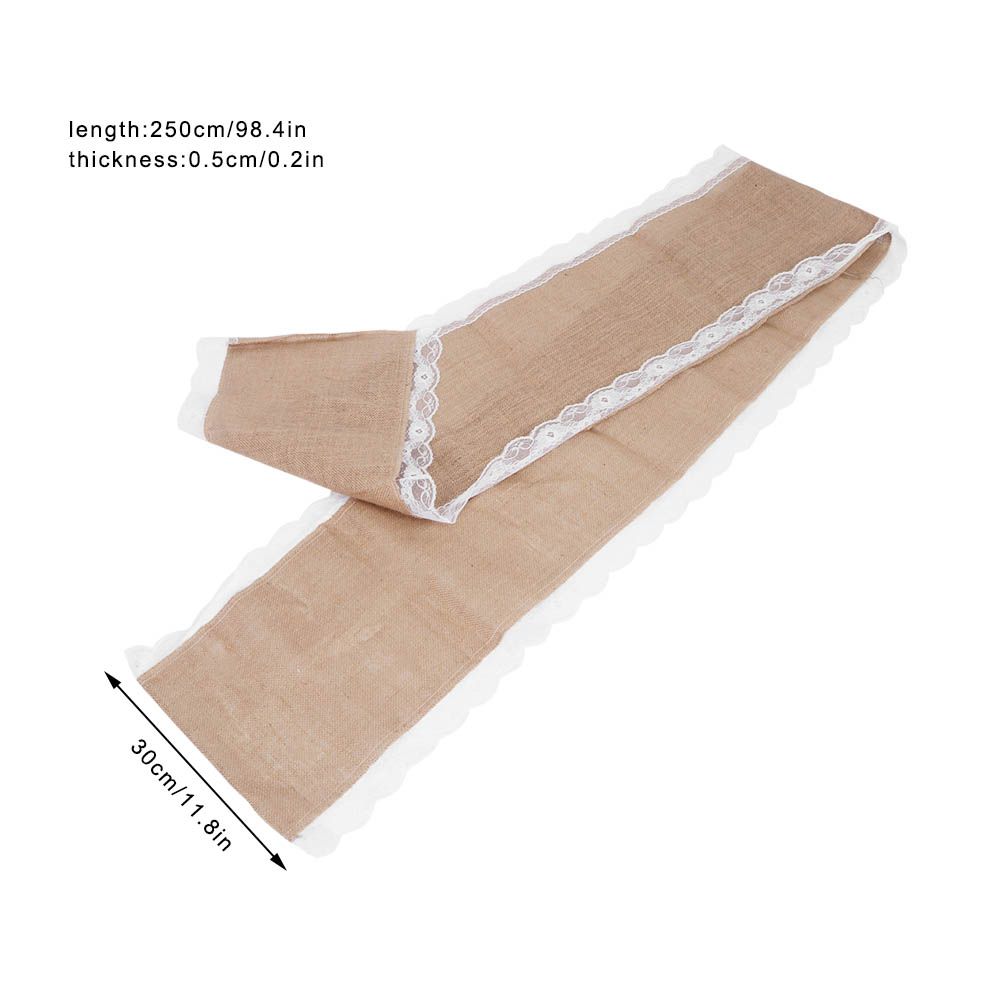 Jute Cloth Table Runner Tablecloth with Lace Edge Craft Wedding Home Table view 11
