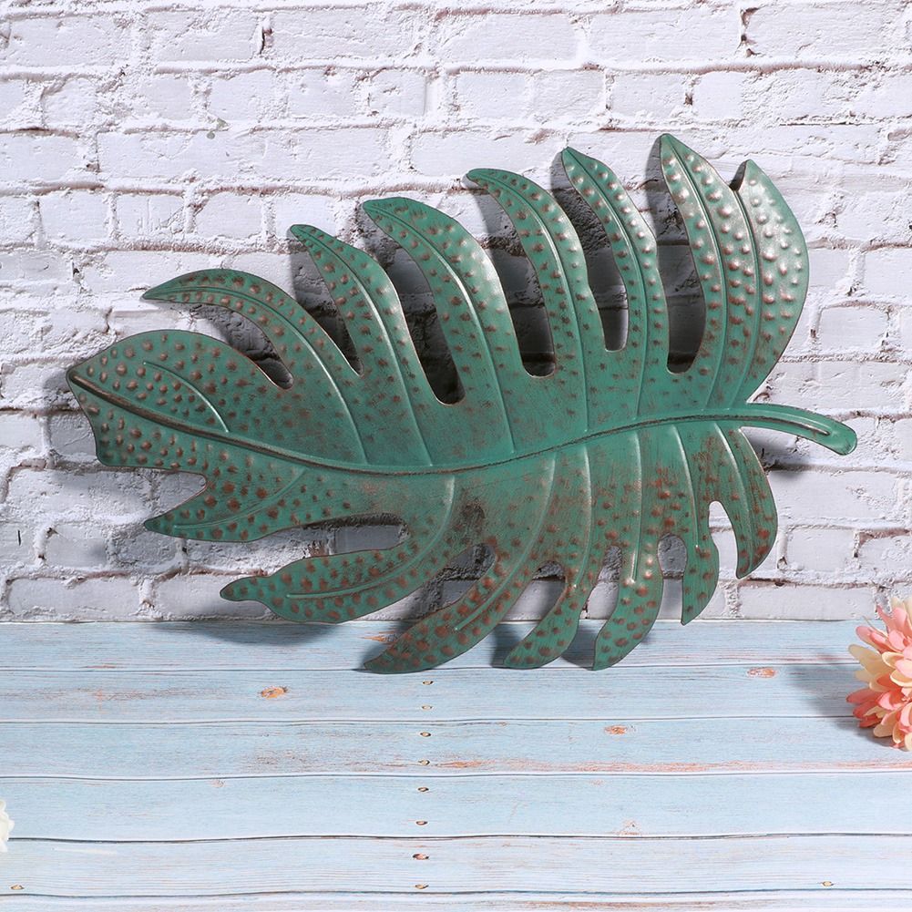 Wall Hanging Iron Simulated Blue Leaf Ornament Art Craft for Home Interior — image 1