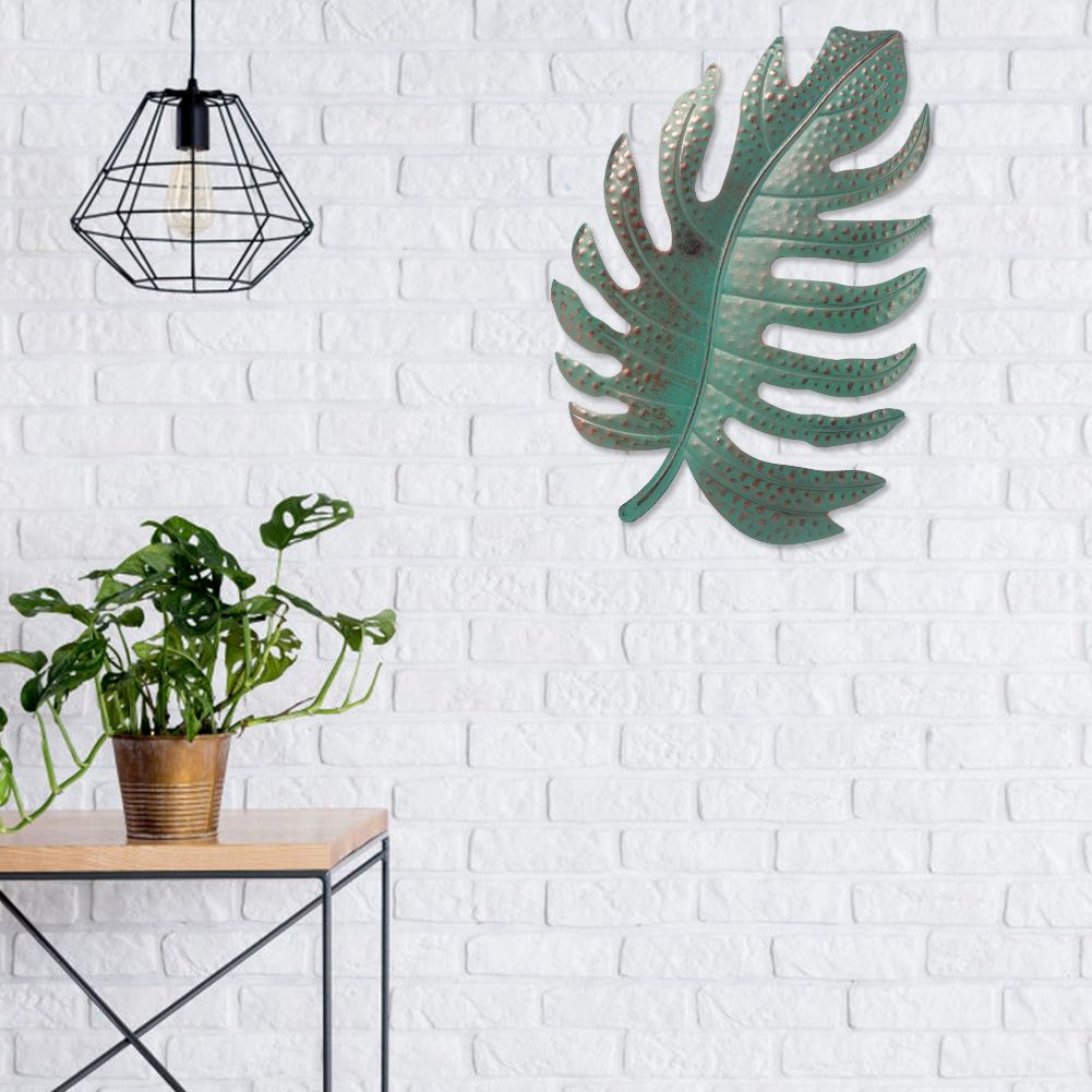 Wall Hanging Iron Simulated Blue Leaf Ornament Art Craft for Home Interior view 3