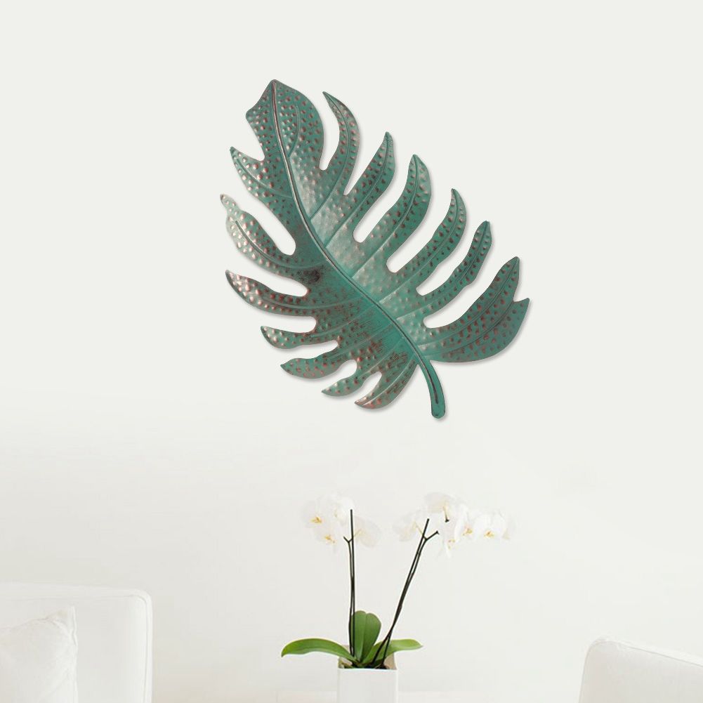 Wall Hanging Iron Simulated Blue Leaf Ornament Art Craft for Home Interior view 4