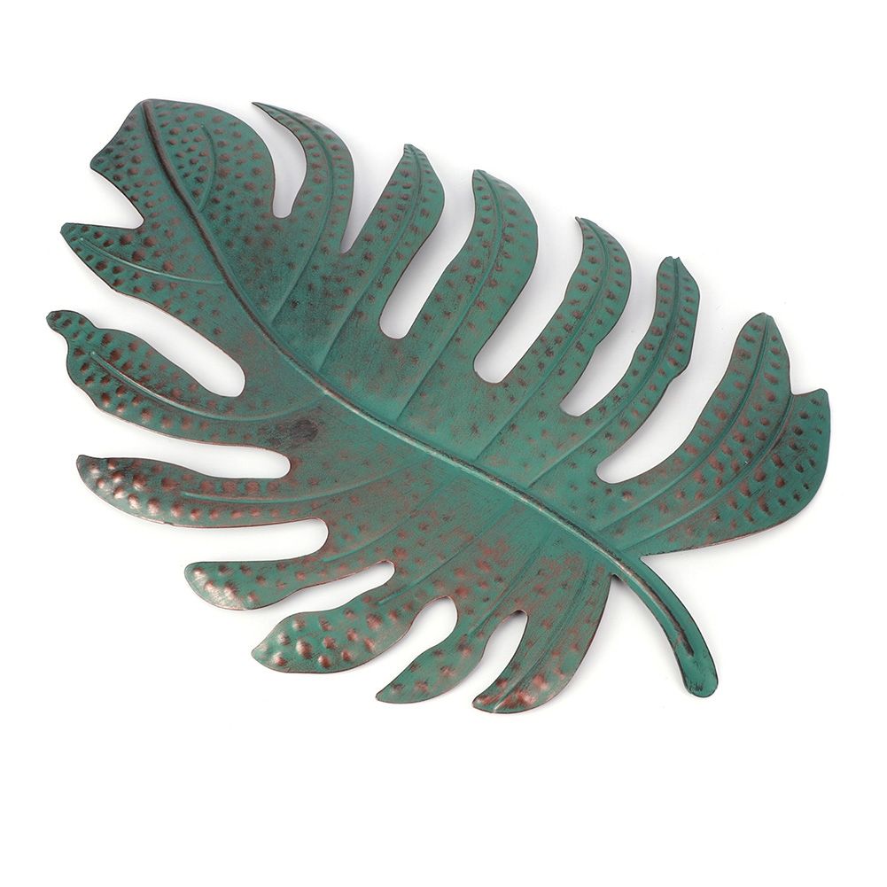 Wall Hanging Iron Simulated Blue Leaf Ornament Art Craft for Home Interior view 5